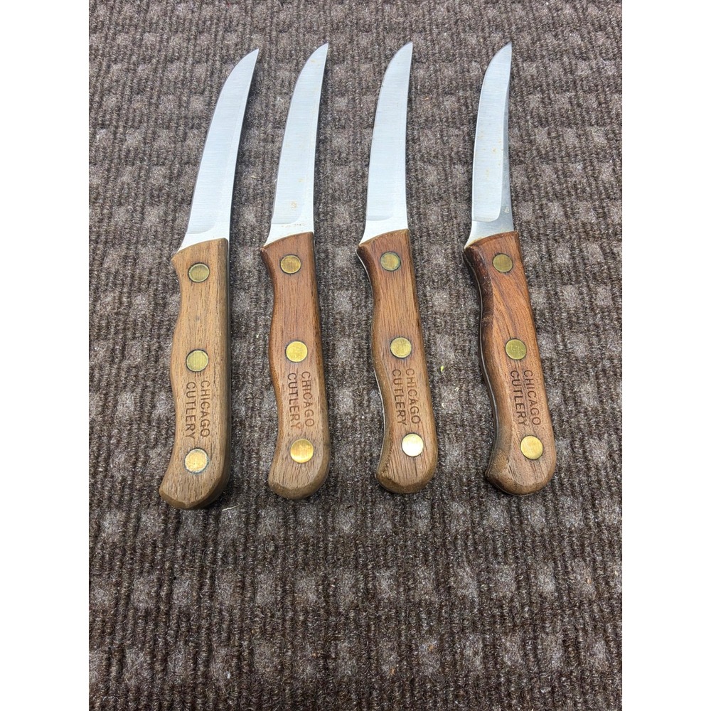 Vintage Chicago Cutlery Steak Knife Set of 4 Walnut Wood Handle Made in USA